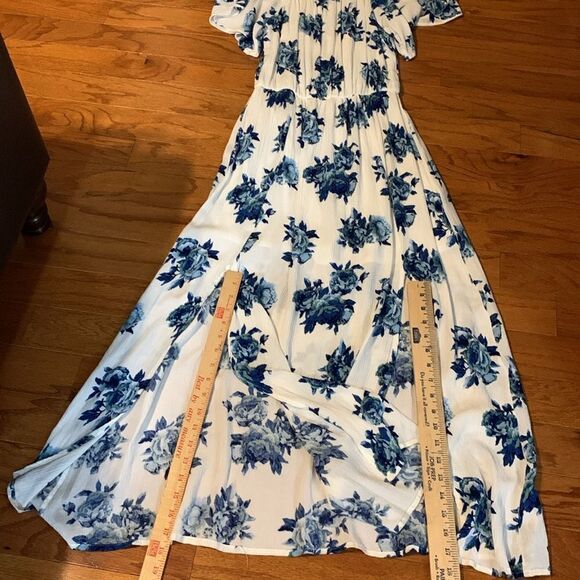 Peach Love lined (mini) floral maxi dress.  On/off shoulder - Picture 8 of 9